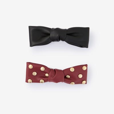 Set de 2 pinces à cheveux nœud effet cuir bordeaux et noir BALABOOSTE