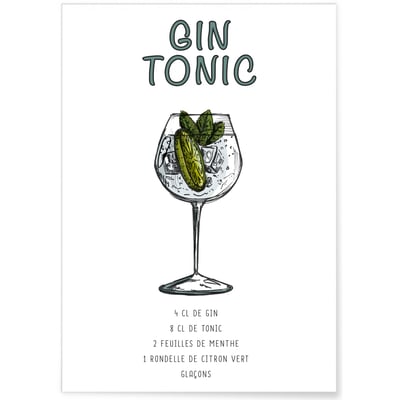 Affiche Cocktail Gin Tonic L'AFFICHERIE