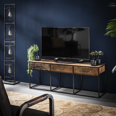 Meuble TV 135cm 3 tiroirs bois recyclé et métal style contemporain authentique WELLINGTON PIER IMPORT