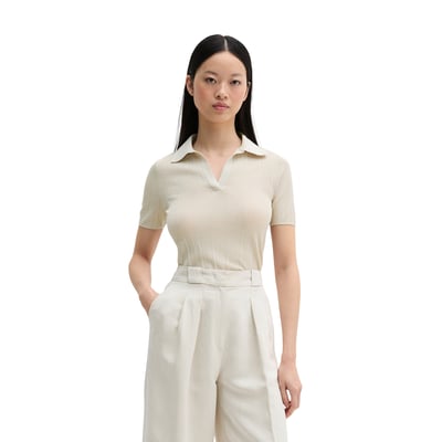 Polo en maille côtelée slim en noble mélange viscose-lin MARC O'POLO