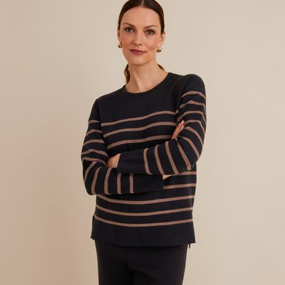 Jersey a rayas con cuello redondo, de punto fino ANNE WEYBURN