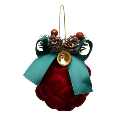 Décoration de sapin pomme de pin déco velours rouge 8cm ATMOSPHERA