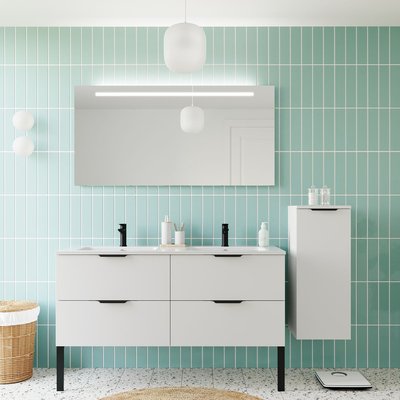 Ensemble double vasque 4 tiroirs + colonne à droite - SOHO HOMIFAB
