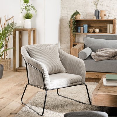Fauteuil gris anthracite en velours côtelé TIM PIER IMPORT