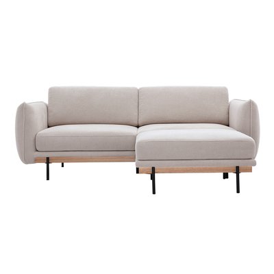 Canapé design 3 places et repose-pieds en tissu chenille beige et métal noir TODD MILIBOO