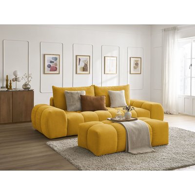 Canapé droit convertible 3 places en tissu texturé avec pouf, EVEREST BOBOCHIC