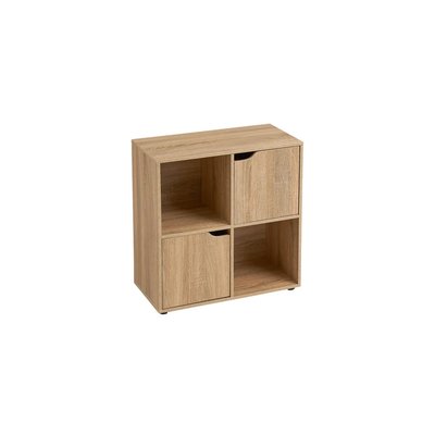 Étagère Basse en Bois 4 Casiers 2 Portes - 60x29.5x61.5cm WADIGA