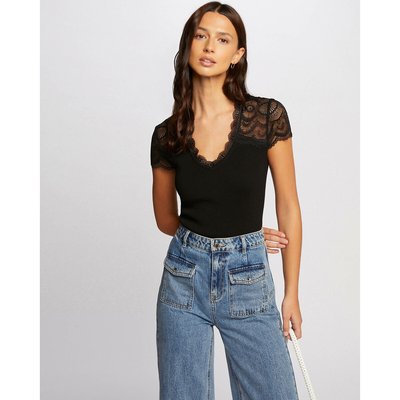Pull manches courtes en dentelle MORGAN