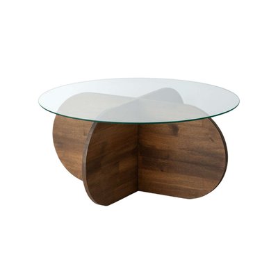 Table basse ronde Luminix en verre et bois massif TOILINUX