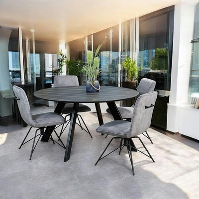 Table à manger ronde plateau noir en céramique nervurée BERGAME PIER IMPORT