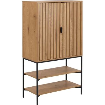 Commode haute façade rainurée effet chêne RECOLLECTION