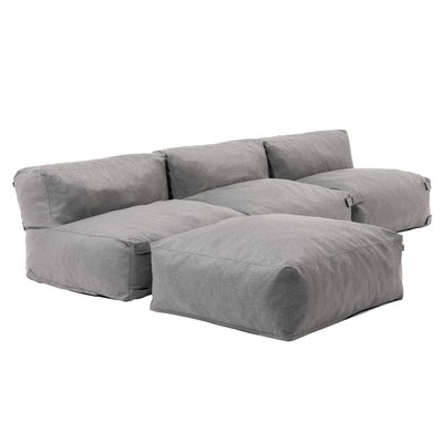 Canapé d'angle fixe modulable avec 3 chauffeuses et 1 pouf, MIXI OVIALA
