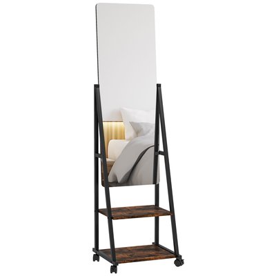 Miroir sur pied rectangulaire verre bois rustique noir HOMCOM