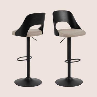 Tabourets de bar piétement métal noir assise tissu (lot de 2) - LUCKI HELLIN, DEPUIS 1862