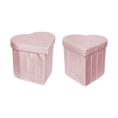 Tabouret-coffre pliant pour enfant velours coeur (lot de 2) JOY SWEEEK