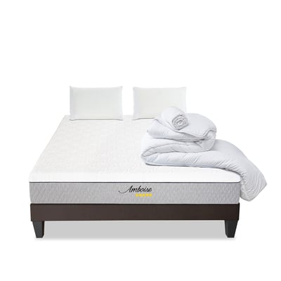 Pack Amboise 140x190 cm Matelas Mousse + Sommier Bois + Accessoires BELLECOUR