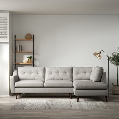 Rosa Curve Buttoned Soft Woven Chaise - Right facing with Dark Wood Legs SO'HOME