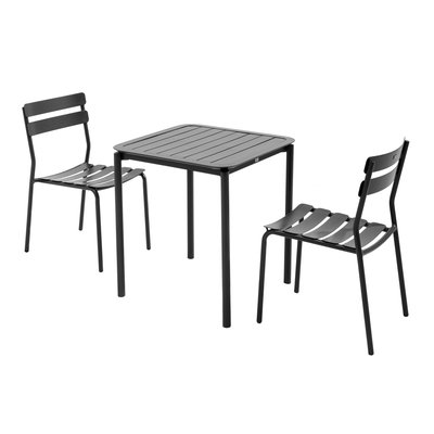 Table de jardin carrée 70cm et 2 chaises en aluminium, ALMADA OVIALA