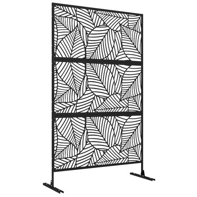 Panneau brise vue décoratif paravent extérieur motif végétal métal noir OUTSUNNY