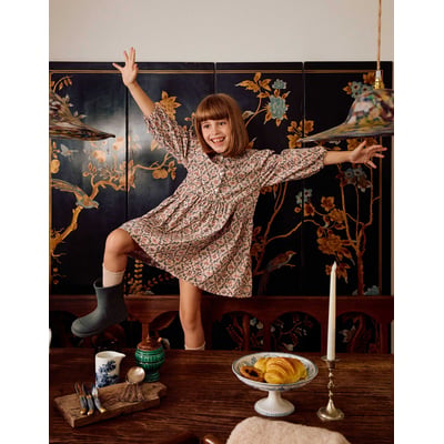 Robe en velours côtelé à manches longues avec motif floral ZIPPY
