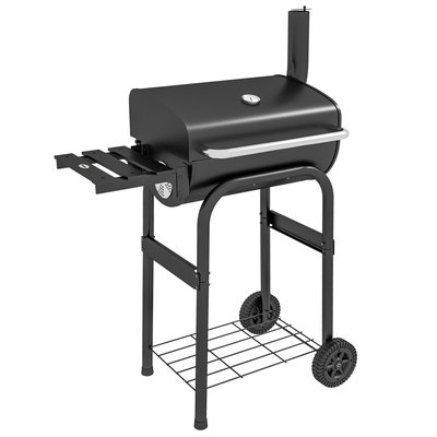 Barbecue charbon de bois avec couvercle 2 roues grilles acier chromée OUTSUNNY