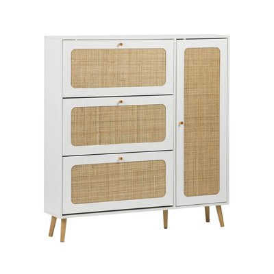 Meuble à chaussures décor bois et cannage 3 tiroirs 1 porte BOHEME SWEEEK