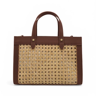 Sac cabas en cuir lisse et rotin THEOLINE OH MY BAG