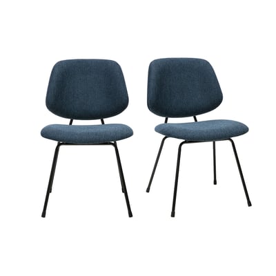 Chaises design en tissu effet velours texturé bleu foncé et métal noir (lot de 2) BARNET MILIBOO