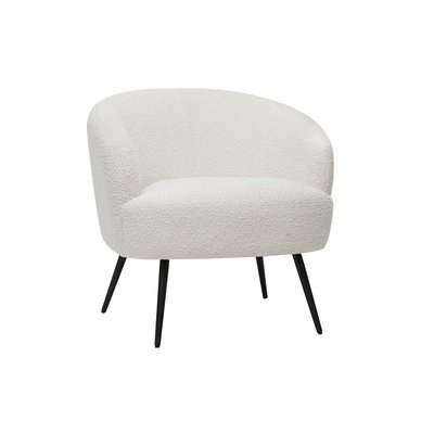 Fauteuil design en tissu effet laine bouclée blanc cassé et métal noir MAGGIE MILIBOO