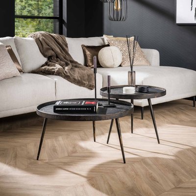 Table basse gigogne ronde style industriel en métal gris foncé 76cm (2 pièces) RALF PIER IMPORT