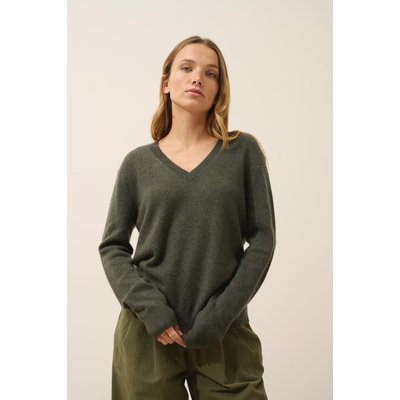 Pull Col V  Kaki Chiné Nora JUST CASHMERE