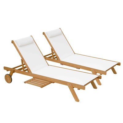 Lot de 2 bains de soleil avec coussin et tablette 5 positions en bois GOA OVIALA