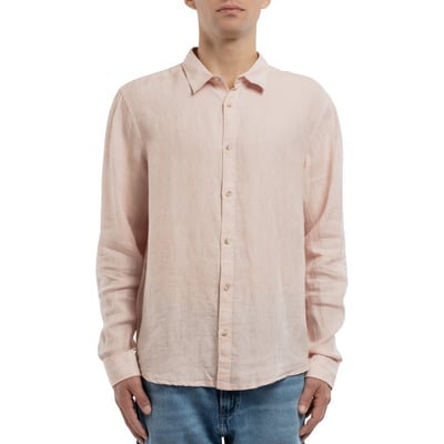 Chemise en lin bleu clair unie avec une coupe droite et un col français TEDDY SMITH