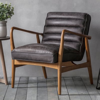 Fairfield Mid-Century Leather Armchair with Solid Wood Frame ÉDITÉ
