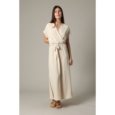 Robe casual unie à manches courtes et au col cache-cœur TEYSSA DEELUXE