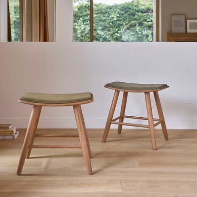 Lot de 2 tabourets en teck massif assise velours côtelé 45 cm  AMBRE BERAH GETAH