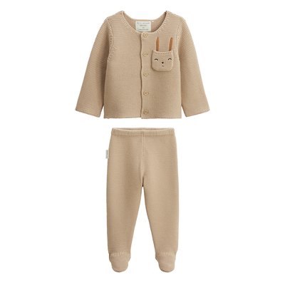 Ensemble gilet et pantalon avec pieds bébé en tricot Hello Baby PETIT BEGUIN