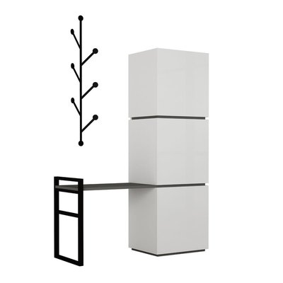 Meuble rangement chaussures 3 portes avec banc et porte manteaux H149 cm - Mello CALICOSY