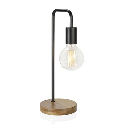 Lampe à Poser Courbée Design en Bois et Métal Noir WADIGA