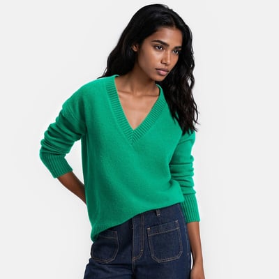 Brushed Knit V-Neck Jumper/Sweater LA REDOUTE COLLECTIONS