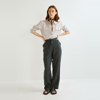 Pantalon taille semi-élastiquée uni en lin MONOPRIX