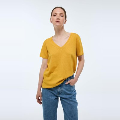 T-shirt manches courtes uni contenant du lin MONOPRIX