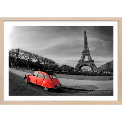 Affiche paris tour eiffel et 2cv rouge HEXOA