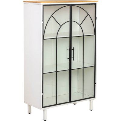 Vitrine blanche métal et bois style classique portes vitrées RECOLLECTION