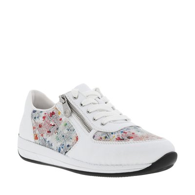 Baskets basses marine avec lacets plats blancs aux bordures noires RIEKER
