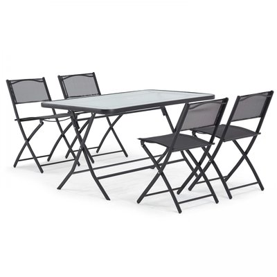 Salon de jardin table et 4 chaises pliantes en acier et verre, CALVI OVIALA