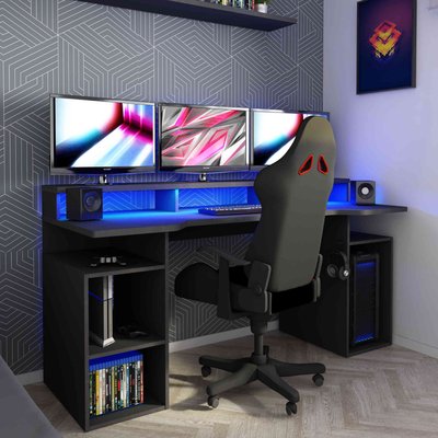 Bureau gaming avec niches en bois TERRE DE NUIT