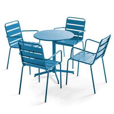 Salon de jardin table bistrot et 4 fauteuils en métal, PALAVAS OVIALA