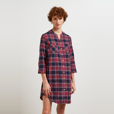 Chemise de nuit à carreaux en flanelle contenant du coton BIO MONOPRIX