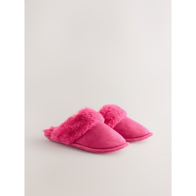 Chaussons mules en daim et imitation fourrure NEXT